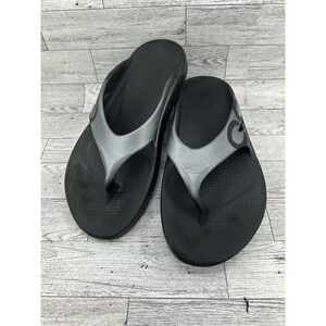 OOFOS OOahh Sport Recovery Flip Flop Sandals Black‎ Silver Gray M7 W9 EU40
